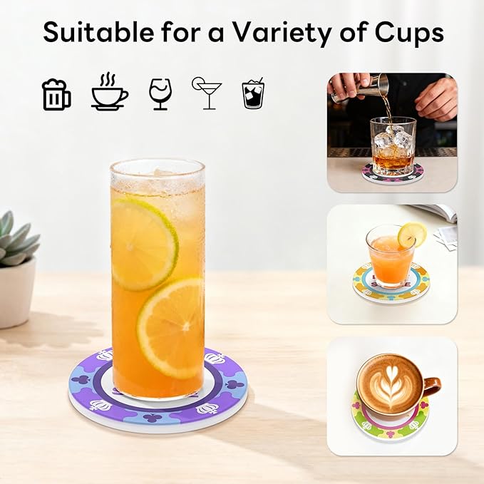 6-Piece Ceramic Coaster Set with Tray Diameter: 3.94 in Thickened Absorbent Material Heat-Resistant and Water-Absorbent Coaster Set Suitable for All Types of Cups， Lucky Alphabet