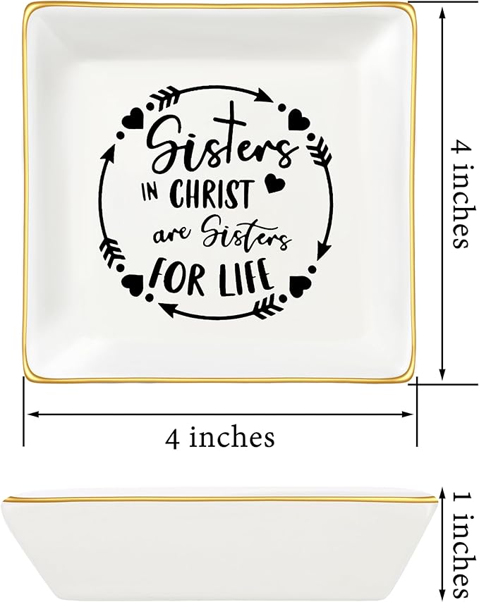 JoycuFF Gifts for Sister in Christ, Sister Gifts from Sisters Christian Gifts for Women Religious Ceramic Trinket Dish Tray, Gifts for Womens Birthday Christmas