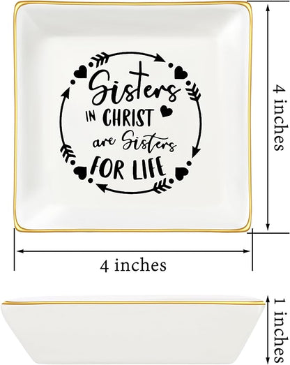 JoycuFF Gifts for Sister in Christ, Sister Gifts from Sisters Christian Gifts for Women Religious Ceramic Trinket Dish Tray, Gifts for Womens Birthday Christmas