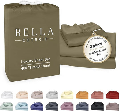 Bella Coterie Luxury Bamboo Viscose Twin XL Size Sheet Set | 100% Organically Grown | Ultra Soft | Cooling for Hot Sleepers | 18" Deep Pocket [Olive]