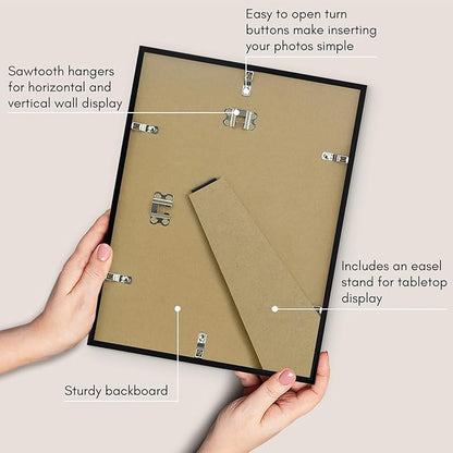 Americanflat 9x12 Picture Frame with Shatter-Resistant Glass - Use as 6x8 Frame with Mat or Display 9x12 Photo Without Mat - Streamline Collection - Picture Frames for Tabletop and Wall - Black