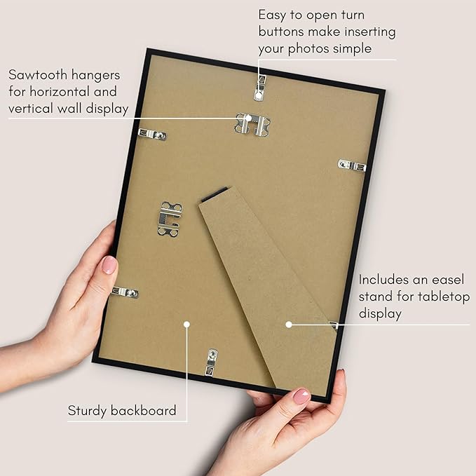 Americanflat 9x12 Picture Frame with Shatter-Resistant Glass - Set of 2 - Use as 6x8 Frame with Mat or Display 9x12 Photo Without Mat - Streamline Collection - Tabletop or Wall Display - Black