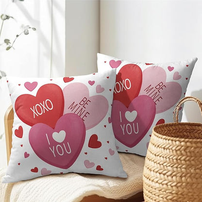 Valentines Day Pillow Covers 24x24 Set of 2 White Pink Heart Throw Pillow Covers Love Pillowcase Linen Decoration Farmhouse Holiday Cozy Soft Cushion Case Couch for Indoor Outdoor Home Decor
