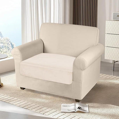 NAISI Couch Cushion Covers 1 Piece Velvet Stretch Sofa Seat Covers or Backrest Covers Soft Individual Couch Covers for Sectional Sofa(1 PC for Seat Cushion or Backrest,Beige)