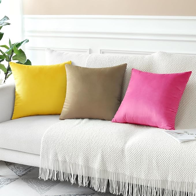 Artscope Luxury Velvet Pillow Covers Decorative Square Pillowcases Soft Solid Cushion Cases for Couch Sofa Bedroom Home Decor 20x20 Inch Golden Brown