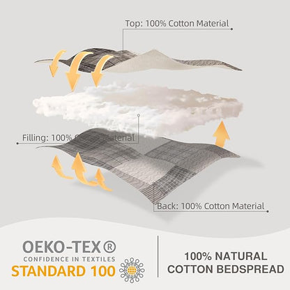 EWlinens 120"x102" Oversized Queen Bedspread - 100% Cotton Lightweight Queen Bedspreads Coverlet Set, Farmhouse Patchwork Plaid Reversible Quilts Bedding Set with 2 Pillow Shams, Brown/Beige/Khaki