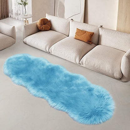 SERISSA Ultra Soft Fluffy Rug Sky Blue Faux Sheepskin Fur Rug Shaggy Couch Cover Furry Carpet for Kids Room Bedroom Living Room Runner, 2x6 Feet (Sheepskin Shape,Sky Blue)