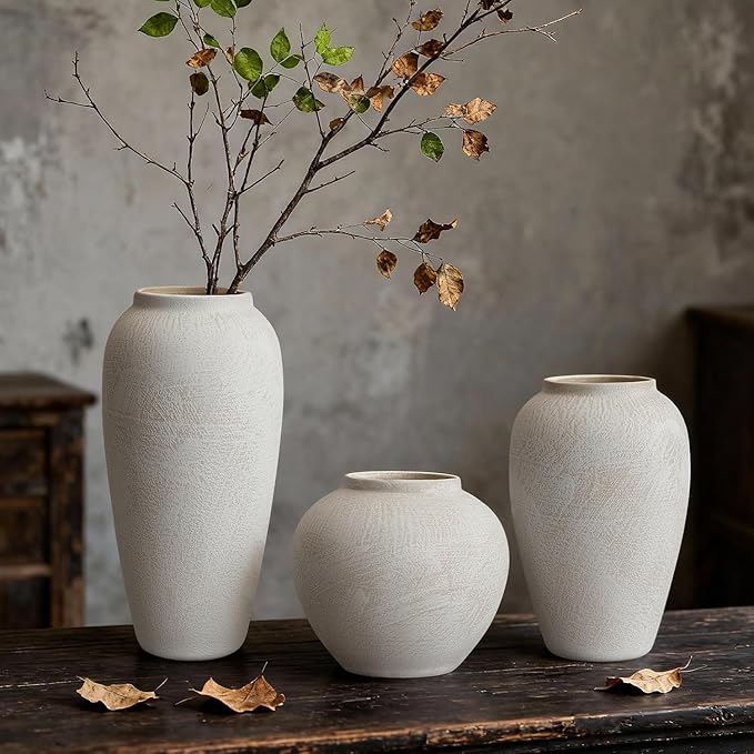 Large Ceramic Rustic Vase, 13" Minimalist Decorative Farmhouse Tall Vase for Home Decor, Living Room, Shelf Decor, Enterway, Wedding, Table Decoration