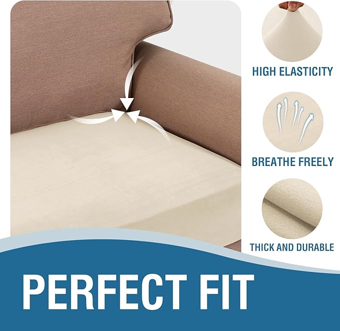 H.VERSAILTEX Fleece Couch Cushion Covers Stretch Chair Covers for Living Room Armchair Sectional Couch Covers Comfortable and Durable Fabric(1 Seater Cushion Cover, Ivory)