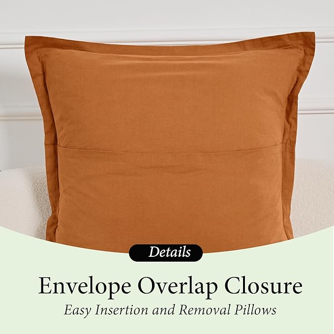 Simple&Opulence Linen Euro Sham Covers Set of 2, 26x26 Decorative Cotton Flax Blend Throw Pillow Cover Farmhouse Pillow Shams for Chair Couch Sofa Bedroom Living Room Home Decor,Rust