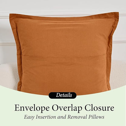 Simple&Opulence Linen Euro Sham Covers Set of 2, 26x26 Decorative Cotton Flax Blend Throw Pillow Cover Farmhouse Pillow Shams for Chair Couch Sofa Bedroom Living Room Home Decor,Rust