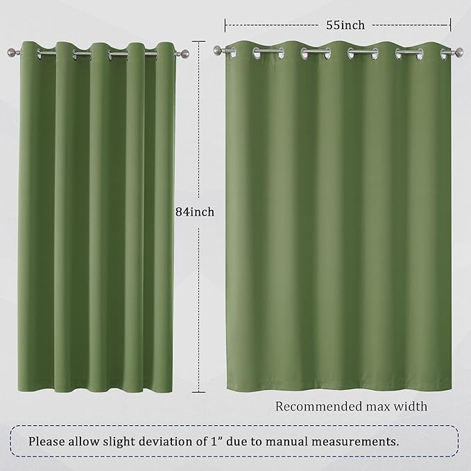 DUALIFE Grommet Curtains Sage Green 84 Inch Length 2 Panels Set Light Blocking Curtains for Bedroom Thermal Insulated Room Darkening Curtains Panels 60 x 84 Inches Long