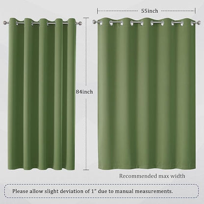 DUALIFE Grommet Curtains Sage Green 84 Inch Length 2 Panels Set Light Blocking Curtains for Bedroom Thermal Insulated Room Darkening Curtains Panels 60 x 84 Inches Long