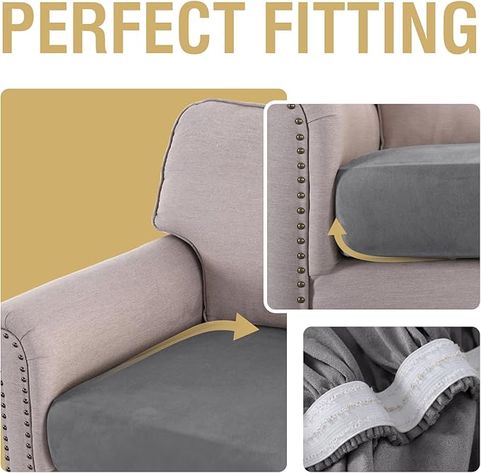 H.VERSAILTEX Individual Cushion Covers Suede Stretch Love Seat Couch Covers Thick Soft Couch Slipcover Dog Couch Cover Protector(2 Piece Loveseat Covers, Grey)