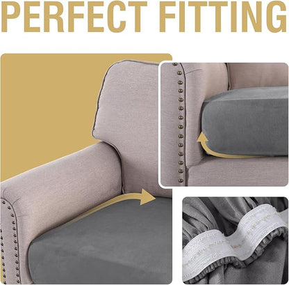 H.VERSAILTEX Individual Cushion Covers Suede Stretch Love Seat Couch Covers Thick Soft Couch Slipcover Dog Couch Cover Protector(2 Piece Loveseat Covers, Grey)