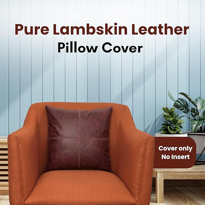 LL LEATHER LOVERS Lambskin Leather Pillow Cover - Sofa Cushion Case - Decorative Throw Covers for Living Room & Bedroom, 14x14 Inches - Pink Maroon Plain Pack of 2