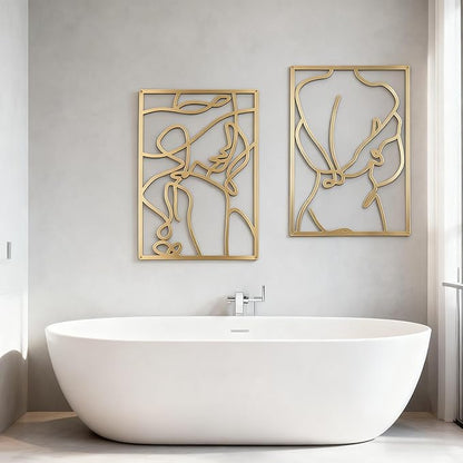 Yookan 4-Pack Metal Wall Art Decor, Minimalist Abstract Bedroom Wall Decor, Gold Modern Wall Art for Living Room, Female Body Design Wall Art for Indoor (17 x 11.8'')