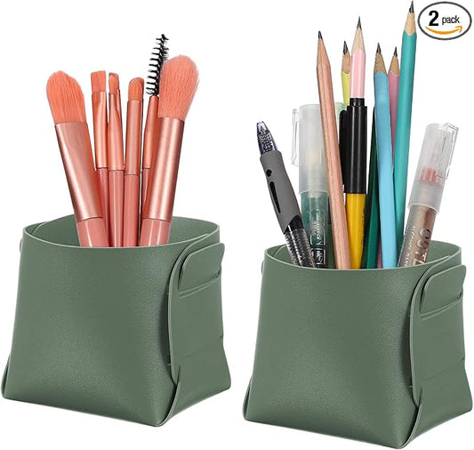 PATIKIL 2Pack Leather Desk Organizer, Leather Pencil Pen Holder Jewelry Valet Tray Hair Accessories Organizer for Bedroom Drawer Office Key Wallet Watch Pen Pencil Glasses, Dark Green