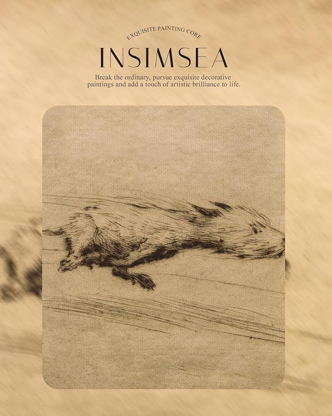InSimSea Gold Framed Canvas Wall Art Room Decor Vintage Minimalist Dog Sketch Bathroom Wall Decor Dog Lovers' Retro Animal Sketch Picture Art Printing for Home Office Living Room Bedroom 16×13in