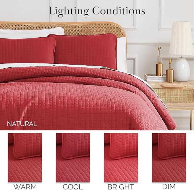 Southshore Fine Living, Inc. Red Quilt King Size Set with 2 Pillow Shams, Soft Microfiber Bedspread, Stain & Pet Hair Resistant Bedding, Cal/King Quilt Set with 2 Pillow Shams, Chili Pepper Red