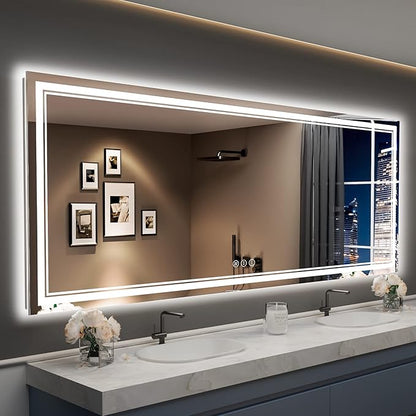 96x36 Inch LED Bathroom Mirror with Lights, Backlit & Front Lit, Anti-Fog Lighted Vanity Mirrors for Bathroom Wall, Dimmable, 3 Color Temperatures, Memory, Shatter-Proof, HD Tempered Glass