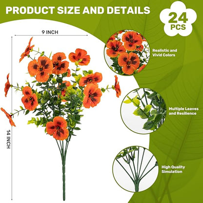 Artificial Flowers, 24 Bundles, Decorative Bouquets for Home, Wedding, Garden, Office Decor (Orange)