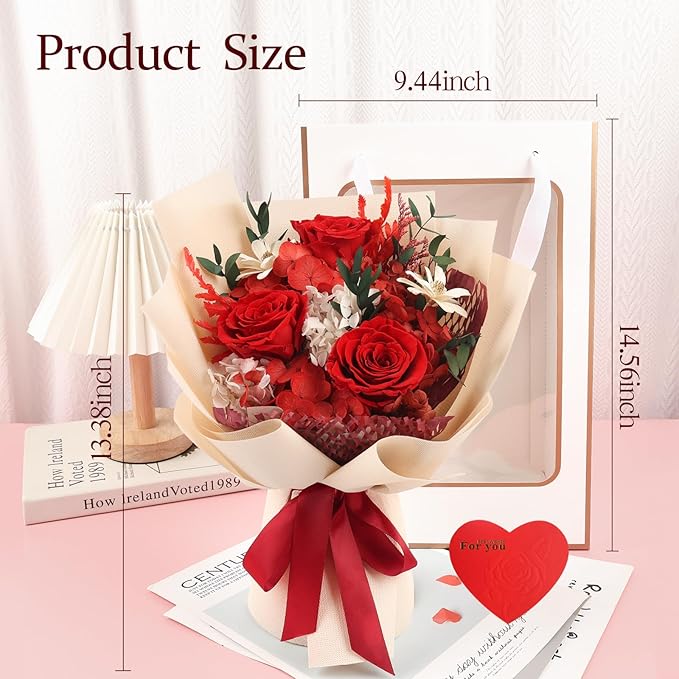 Preserved Flowers Bouquets That Last 3-5 Years Real Forever Flowers Rose Bouquet for Mom Anniversary Birthday Thanksgiving Christmas Gift for Women Grandma Wife Friends Her