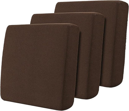 Hokway Stretch Couch Cushion Covers, 3 Piece Individual Sofa Cushion Slipcovers，Jacquard Sofa Seat Slipcover Set, Non-Slip Protector for Cushion (Chocolate,Small-3PC)