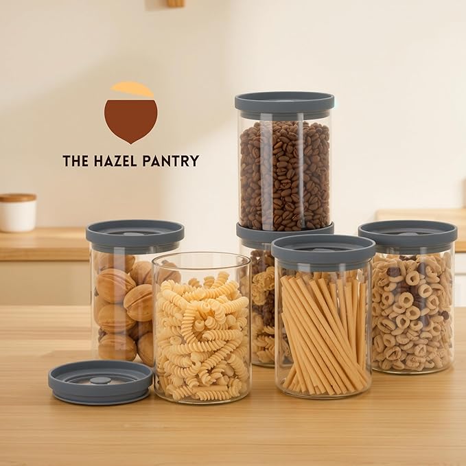 Glass Canisters with Airtight Lids, BPA-Free Borosilicate Glass Jars with Airtight Lid, Kitchen Canister Set for Pantry Storage, Food Storage, Set of 6 (28 oz)