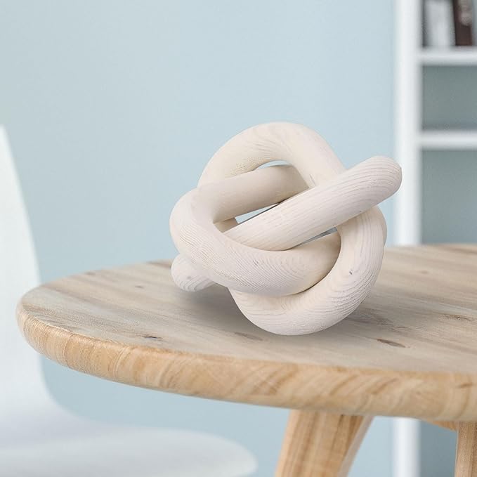 Wood Knot Decor, 3-Link Wood Chain Link Decor Boho Wooden Ornaments Small White Coffee Table Decoration for Bookcase Coffee Table Living Room