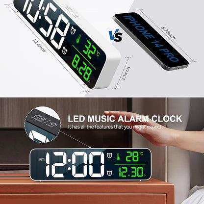 Hournor Digital Clock for Bedroom, Digital Wall Clock for Living Room Decor, Desk Table Clocks, Digital Clock Large Display, Bedroom Smart Alarm Clock for Office White Green