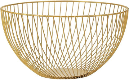 IBWell Gold Wire Fruit Basket Fruit Bowl Kitchen Fruit Basket Stand Fruit Bowls for the Counters Metal Fruit Bowl (Rount-Twill Large)