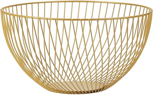 IBWell Gold Wire Fruit Basket Fruit Bowl Kitchen Fruit Basket Stand Fruit Bowls for the Counters Metal Fruit Bowl (Rount-Twill Large)
