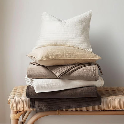 EVERGRACEHOME Cotton Sateen Quilt Set Queen Size, Pre-Washed Cotton Channel Stitch Coverlet Bedspread, 3 Pieces Lightweight Soft Bedding Sets for All Season, with 2 Pillow Shams, Stone Taupe