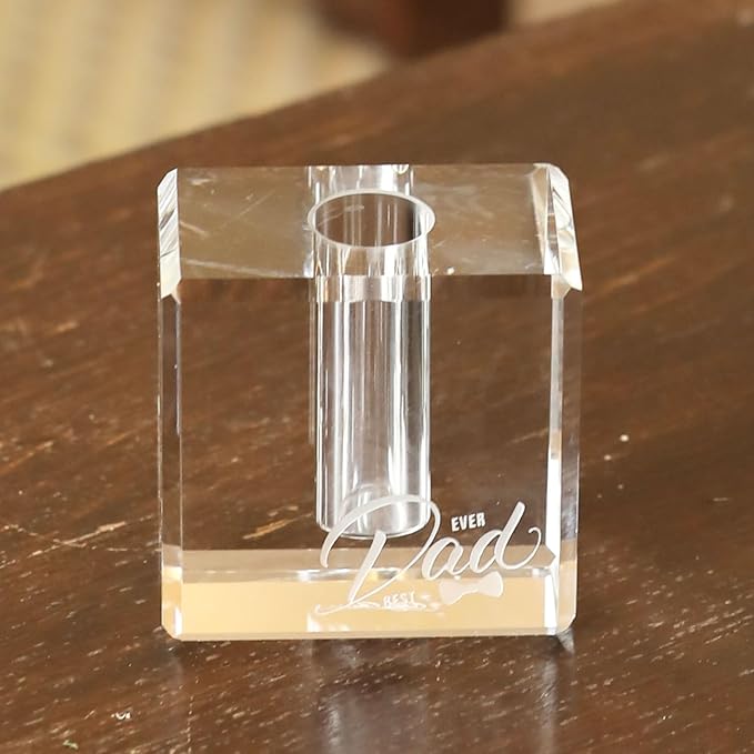 Fathers Day Crystal Christmas Gifts for Dad Crystal Carved Single Pen Holder, 2.4" Fancy Fountain Pen Holder for Desk, Glass Feather Pencil Stand for Office Desktop Decoration, Gift for Father Man