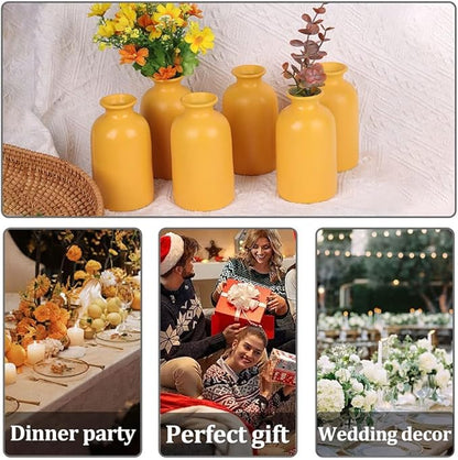 Yellow Bud Vases Set of 6 - Mini Yellow Ceramic Vases for Flowers, Modern Bud Vase for Table Decor, Boho Small Vase for Home Decor, Centerpieces in Bulk for Wedding, Home, Table, Party Decor