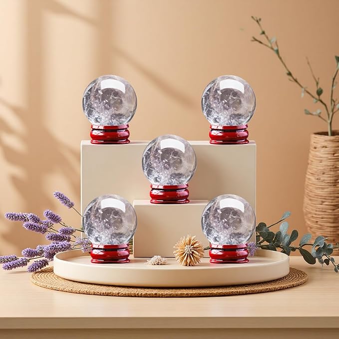 Natural Clear Quartz Crystal Sphere with Stand，5PC Real Crystals Ball, Clear Quartz Small Ball Decor (Clear Quartz Ball)