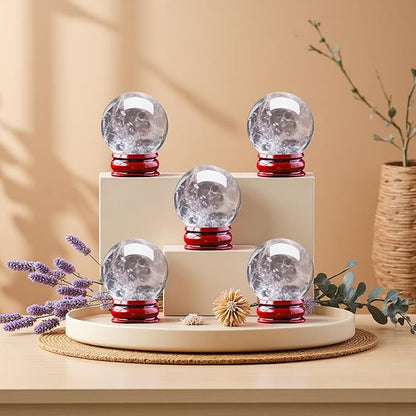 Natural Clear Quartz Crystal Sphere with Stand，5PC Real Crystals Ball, Clear Quartz Small Ball Decor (Clear Quartz Ball)