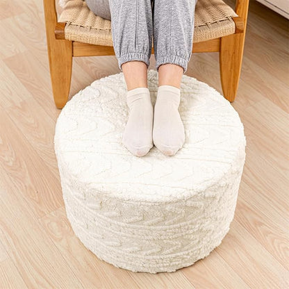 Boucle Pouf Ottoman and Foot Rest 20 x 20 x 14 Inches Floor Pouf Boho Foot Stool Home Decor for Couch Sofa Bean Bag Chairs Cream