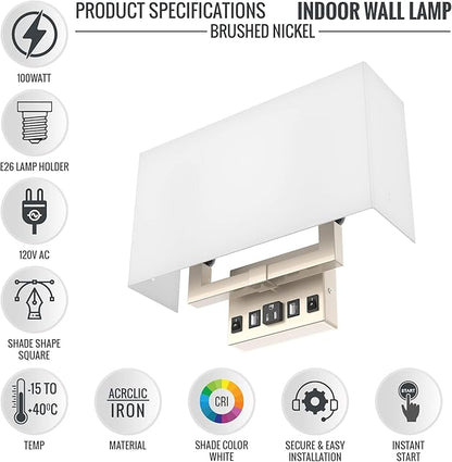 LEDMyplace 2-Light LED Wall Sconce Lighting Fixture, 120V, E26 Base, Iron Body and Acrylic Shade, UL Listed, Brushed Nickel Finish, Decorative Lamp for Bathroom Bedroom Lighting, Pack of 6
