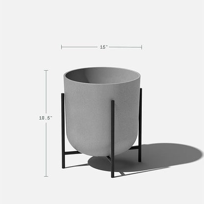 Veradek Mason Series Raised Lima Planter - Round Planter for Patio/Balcony | Plastic-Stone Composite w/Metal Plant Stand | Modern Décor for Plants