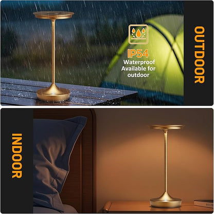 2 Pack LED Rechargeable Cordless Table Lamps, Portable Outdoor Battery Operated 3 Color Stepless Dimming Tables Light with Memory Function for Patio Restaurant Dining Room Bronze