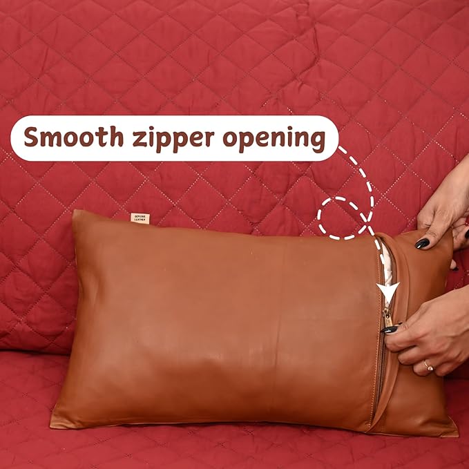 100% Lambskin Leather Pillow Cover - Sofa Cushion Case - Decorative Throw Covers for Living Room & Bedroom, 22x30 Inch - Mango Tan Antique Plain Pack of 1