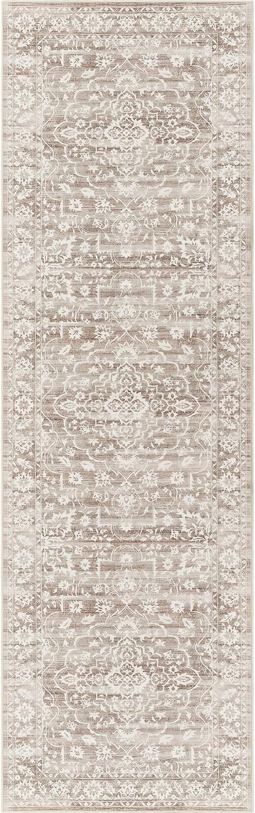 Washable Runner Rug, 2.5'x8' Vintage Kitchen Runners Non-Slip Foldable Hallway Runner Rug for Entryway, Laundry, Bedroom, Light Brown