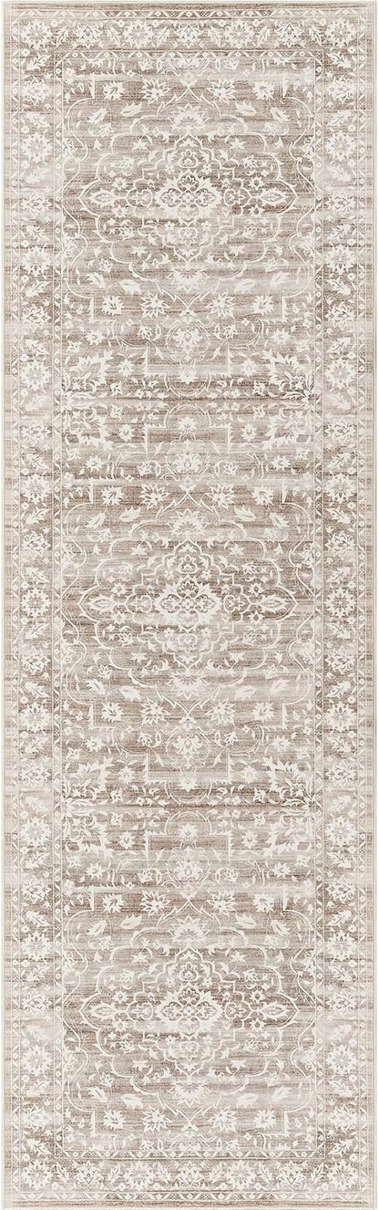 Washable Runner Rug, 2.5'x8' Vintage Kitchen Runners Non-Slip Foldable Hallway Runner Rug for Entryway, Laundry, Bedroom, Light Brown