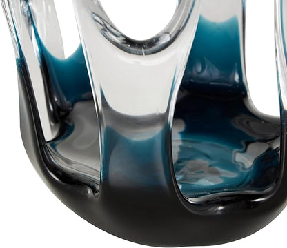 Deco 79 Glass Abstract Decorative Vase Ombre Centerpiece Vase with Wavy Oval Cutouts, Flower Vase for Home Decoration 7" x 7" x 10", Blue