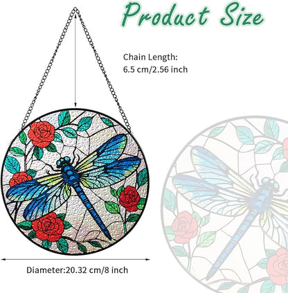Sun Catcher Stained Glass Window Hanging 8 inch Dragonflies Suncatcher Wall Art Home Decor Sun Catchers Decoration for Garden Home Housewarming Gifts