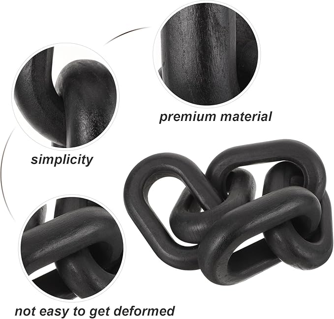 OSOLADY Wood Chain Link Decor: 5-Link Decorative Wooden Chain - Aesthetic Home Decor for Farmhouse Bookshelf Coffee Table Living Room Racks Cabinet Black