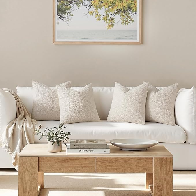 MIULEE Pack of 4 Decorative Textured Boucle Throw Pillow Covers 20x20 Inch Beige Accent Solid Pillow Cases Soft Couch Cushion Covers for Modern Farmhouse Boho Chair Sofa Bed Livingroom Home Decor