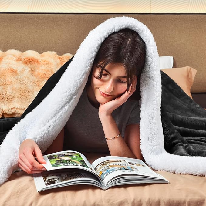 KAWAHOME Sherpa Fleece Twin Size Blanket for Bed - Extra Warm and Heavy Thick Blankets for Winter, Super Soft 500GSM Plush Blanket, 66"X 90" Dark Grey